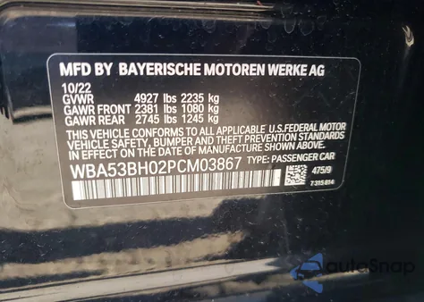 2023 BMW 530 I z USA, uszkodzony, nr VIN WBA53BH02PCM03867